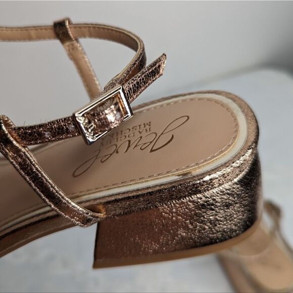 Jewel Badgley Mischka Dasha Block Heel Thong Sandals Roes Gold Champagne Y2K - Picture 5 of 6